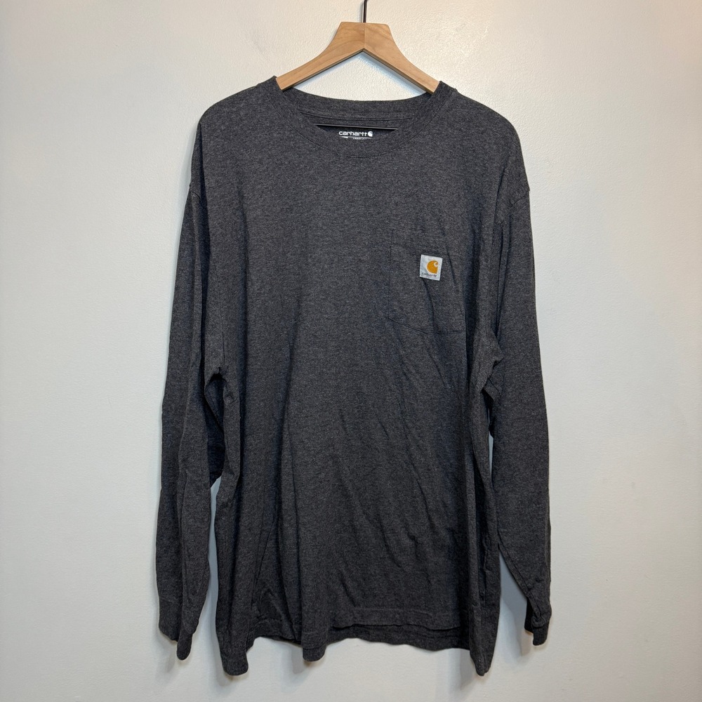 Carhartt Men's Loose Fit Long Sleeve Pocket T-Shirt Carbon Heather Grey Size 2XL